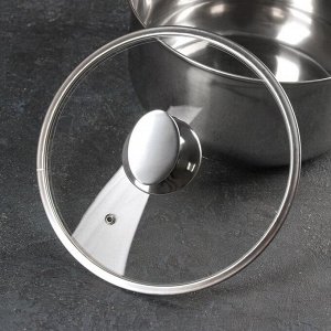 Крышка для сковороды и кастрюли стеклянная TimA, d=22 см, с металлическим ободом, с овальной ручкой