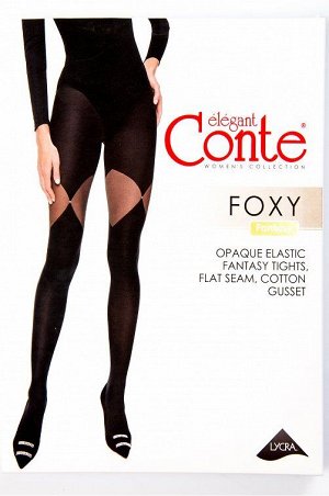 Foxy колготки (Conte)/6/ плотные  колготки с рисунком со стразами " имитация чулок" 50ден