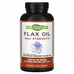 Nature&#x27 - s Way, Flax Oil, Max Strength, 2,600 mg, 200 Softgels