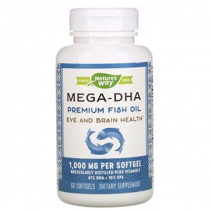 Nature&#x27 - s Way, Mega-DHA Premium Fish Oil, 1,000 mg, 60 Softgels