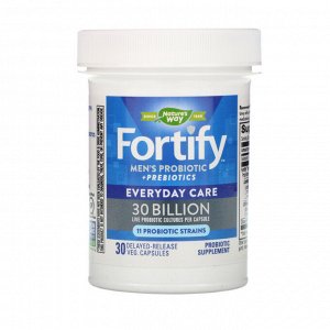 Nature&#x27 - s Way, Fortify, Men&#x27 - s Probiotic + Prebiotics, Everyday Care, 30 Billion, 30 Delayed-Release Veg. Capsules