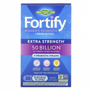 Nature&#x27 - s Way, Fortify Women&#x27 - s Probiotic + Prebiotics, Extra Strength, 50 Billion, 30 Delayed-Release Veg. Capsules