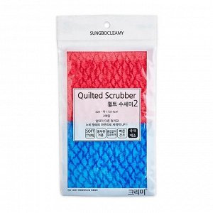 Губка "Quilted Scrubber" для мытья посуды и кухонных поверхностей в нейлоновом стеганом чехле (средней жёсткости) (11 х 14 см) х 2 шт / 200