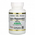 California Gold Nutrition, транс-ресвератрол, итальянского происхождения, 200 мг, 60 растительных капсул