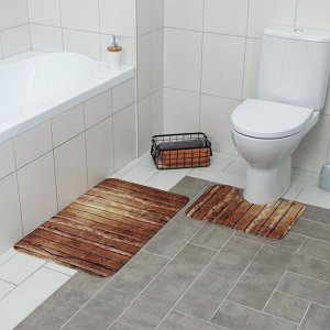 Набор ковриков для ванны и туалета Доляна «Досочки», 2 шт: 79x50, 50x39 см, цвет коричневый
