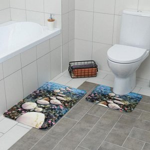 Набор ковриков для ванны и туалета Доляна «Галька», 2 шт 79x50, 50x39 см