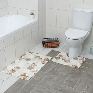 Набор ковриков для ванны и туалета Доляна «Соты», 2 шт: 79x50, 50x39 см, цвет коричнево-бежевый