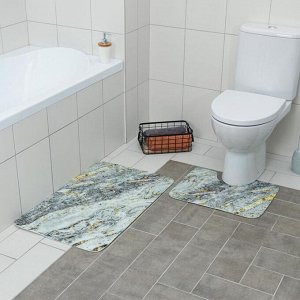 Набор ковриков для ванны и туалета Доляна «Мрамор», 2 шт: 79?50, 50?39 см, цвет серый
