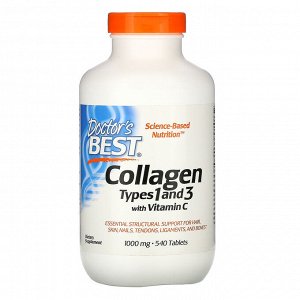 Doctor&#x27 - s Best, Collagen Types 1 and 3 with Vitamin C, 1,000 mg, 540 Tablets