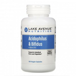 Lake Avenue Nutrition, Смесь пробиотиков Acidophilus и Bifidus, 8 млрд КОЕ, 180 веганских капсул