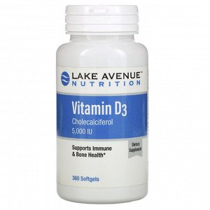 Lake Avenue Nutrition, Витамин D3, 5 000 МЕ, 360 мягких желатиновых капсул