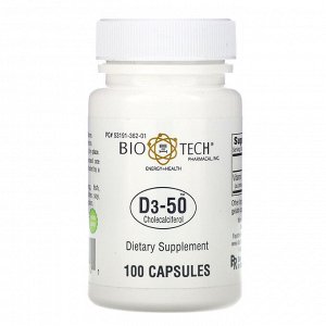 Bio Tech Pharmacal, D3-50, холекальциферол, 100 капсул