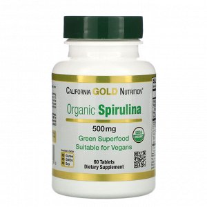 California Gold Nutrition, органическая спирулина, сертификат USDA, 500 мг, 60 таблеток
