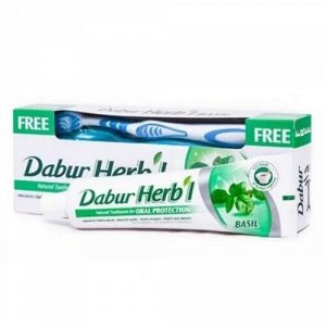 Зубная паста с базиликом DABUR HERB'L Toothpaste BASIL (антибактериальная защита) with Toothbrush + зубная щётка ср. жесткости