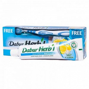 Зубная паста соль и лимон DABUR HERB'L Toothpaste SALT & LEMON (Отбеливающая) with Toothbrush  + зубная щётка ср. жесткости