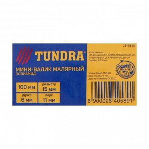 Мини-валик TUNDRA, полиамид, 100 мм, ручка d=6 мм, D=15 мм, ворс 11 мм