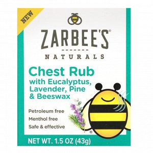 Zarbee's, Средство для растирания груди с эвкалиптом, лавандой, сосной и пчелиным воском, 43 г (1,5 унции)