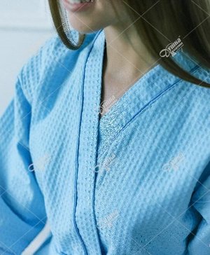Халат женский вафельный голубой кимоно