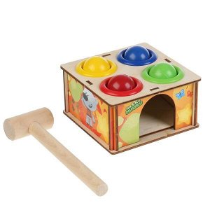 СИМБАТ-005 Игрушка деревянная Ми-ми-мишки стучалка играем в шарики 14*12см, коробка Буратино в кор.24шт