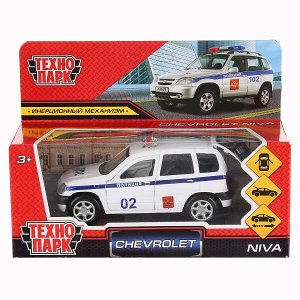 CHEVYNIVA-12POL-WH Машина металл "chevrolet niva полиция" 12см, открыв.двери, инерц.,белый в кор. Технопарк в кор2*36шт