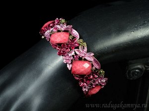 Браслет с муранским стеклом цв.розовый