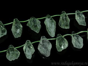 Бусины из аметиста зеленого кристаллы с гранями на увеличение 25-45мм, 39см, 13 бусин