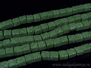 Бусины из лавы квадрат 10*10мм, цв.болотный 40см, 38 бусин