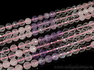 Бусины из аметрина, розового кварца шарик гр.10мм, 40,5см, 40 бусин