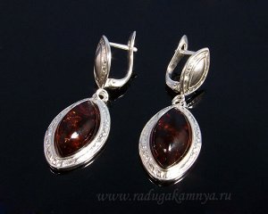 Серьги с янтарем С925 рис 16*28мм коньячный, 8,9гр