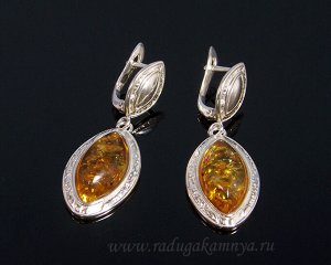 Серьги с янтарем С925 рис 16*28мм медовый, 8,85гр