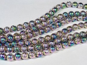 Бусины из лавы шарик 8мм цв.хамелеон серебристый, 39см, 46 бусин