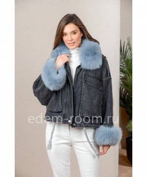 Зимняя джинсоваая куртка с меховыми манжетамиАртикул: 118-65-CH-GL-P