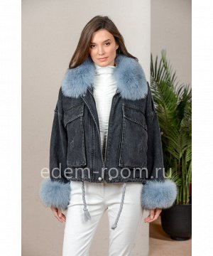 Зимняя джинсоваая куртка с меховыми манжетамиАртикул: 118-65-CH-GL-P