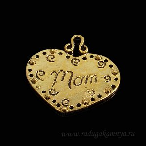Подвеска сердечко "MOM" 35*37мм, цв.золото