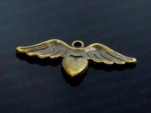 Подвеска сердце окрыленное 14*33мм цв.латунь