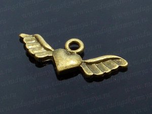 Подвеска сердце окрыленное, 11*23мм цв.латунь
