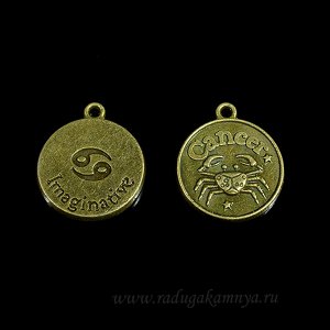 Подвеска Знак зодиака "Рак" 17*20мм, цв.латунь (упаковка 10штук)