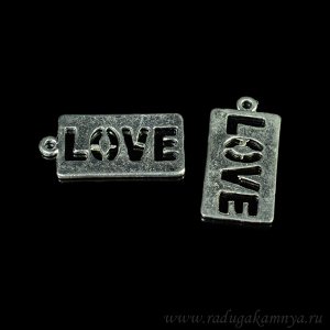 Подвеска Медальон "LOVE" 11*22мм, цв.античное серебро (упаковка 10 штук).