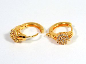 Швензы с замком конго и фианитами 17*8мм, цв.золотистый, 1пара