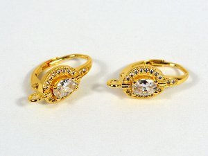 Швензы с замком левербек и фианитами 21*9мм цв.золотистый, 1пара