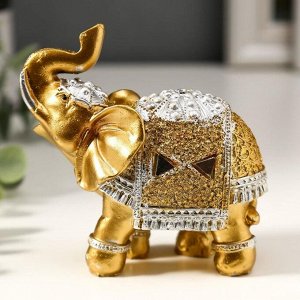 Сувенир полистоун "Золотой слон в зеркальной попоне" 10х11х4,2 см