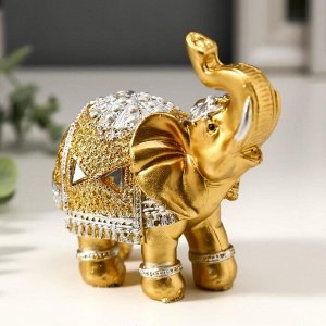 Сувенир полистоун "Золотой слон в зеркальной попоне" 10х11х4,2 см