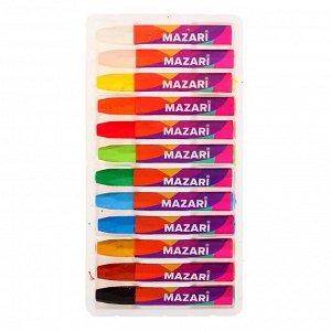 Пастель масляная Mazari, 12 цветов, шестигранный корпус, длина 73 мм, d корпуса 10 мм, картонная упаковка