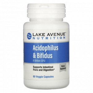 Lake Avenue Nutrition, Смесь пробиотиков Acidophilus и Bifidus, 8 млрд КОЕ, 60 растительных капсул