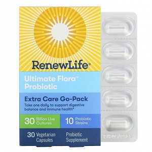 Renew Life, Extra Care, Ultimate Flora Probiotic, 30 миллиардов живых культур, 30 растительных капсул