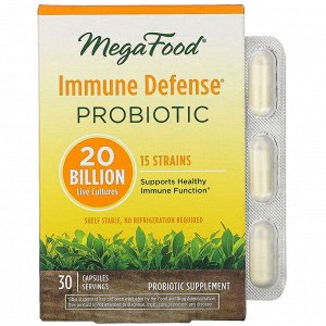 MegaFood, Immune Defense, пробиотик, 20 млрд живых культур, 30 капсул