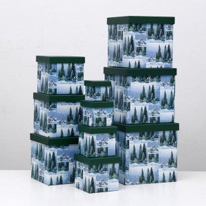 Набор коробок 10 в 1 "Снежные ели", 26,5 х 26,5 - 8,5 х 8,5 см