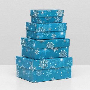 Набор коробок 4 в 1 "Снежинки на голубом", 15 х 11 х 7 - 9 х 5 х 4 см