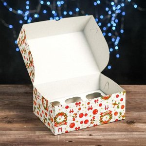 Коробка на 6 капкейков "Рождество", 25 х 17 х 10 см