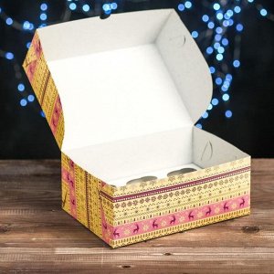 Коробка на 6 капкейков "Вязанка олени", 25 х 17 х 10 см